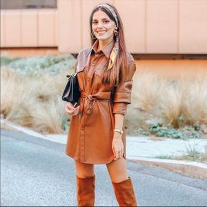 Zara Faux Leather Belted Overshirt Dress